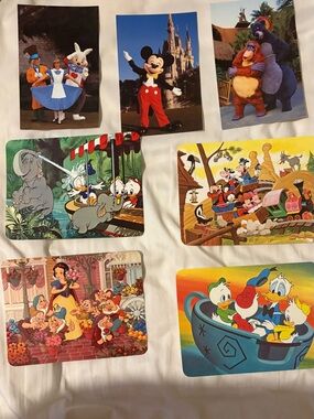 Disney Multi-Character Vintage Park Postcards - Red, Blue, Yellow, Green